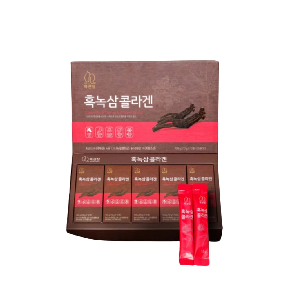[K-FARM] 韓国産プレミアム黒参（クロジン）＆コラーゲンエキススティック 12g x 60包 美容・活力・エイジングケア 持ち運びに便利なスティックタイプ