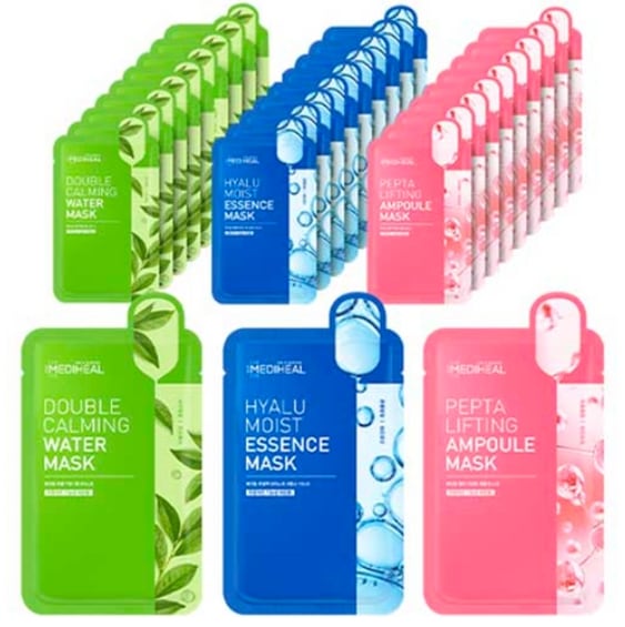 [韓国] よもぎ+ツボクサエキス配合 ヒアルロン酸 モイスチャー エッセンス マスクパック 3種_30枚/1セット
