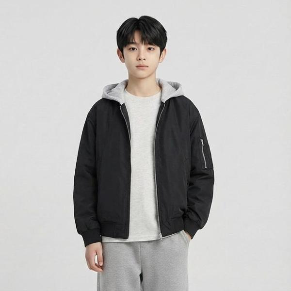 행텐틴즈 동백01 폴리 후드 디테처블 MA-1 점퍼_블랙 14560-010-203-46-100 (E45635897)