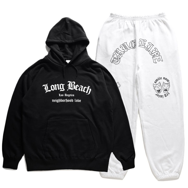 ACE FLAG 上下セット 長袖 ブランド メンズ 黒 大きいサイズ エースフラッグ セットアップ パーカー フーディ 上下 Long Beach ロングビーチ