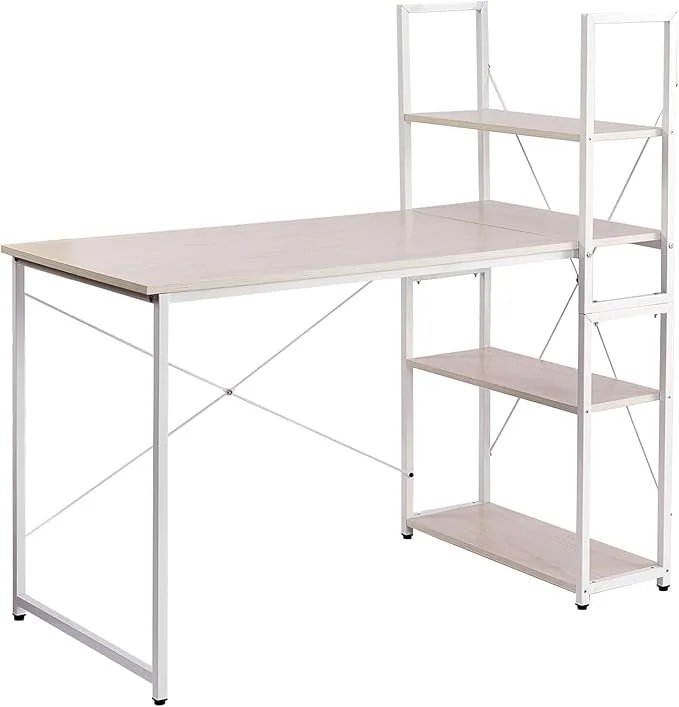 パソコンデスク 幅 115× 奥行 48cm ラック付き A4 対応可動棚 耐荷重 80kg テレワーク用 組立簡単 ホワイト