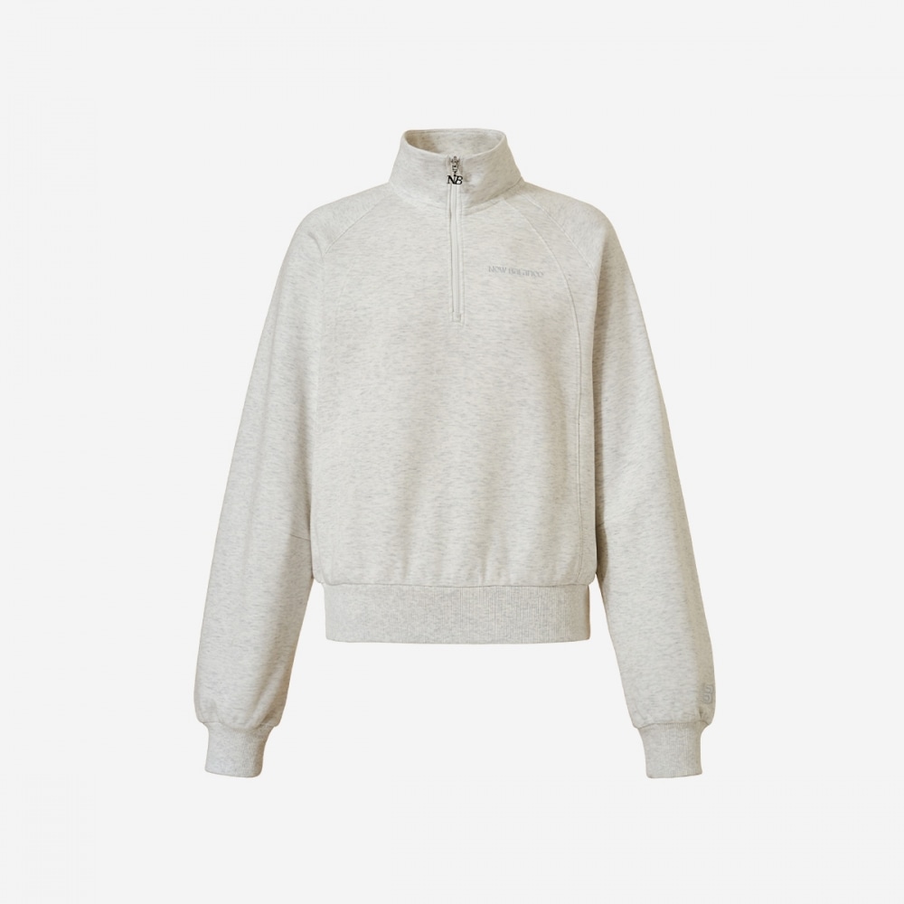 ニューバランスウィメンズシグネチャー FT ハーフジップアップスウェットシャツ NBNCEBW832-(AC) メランジグレー