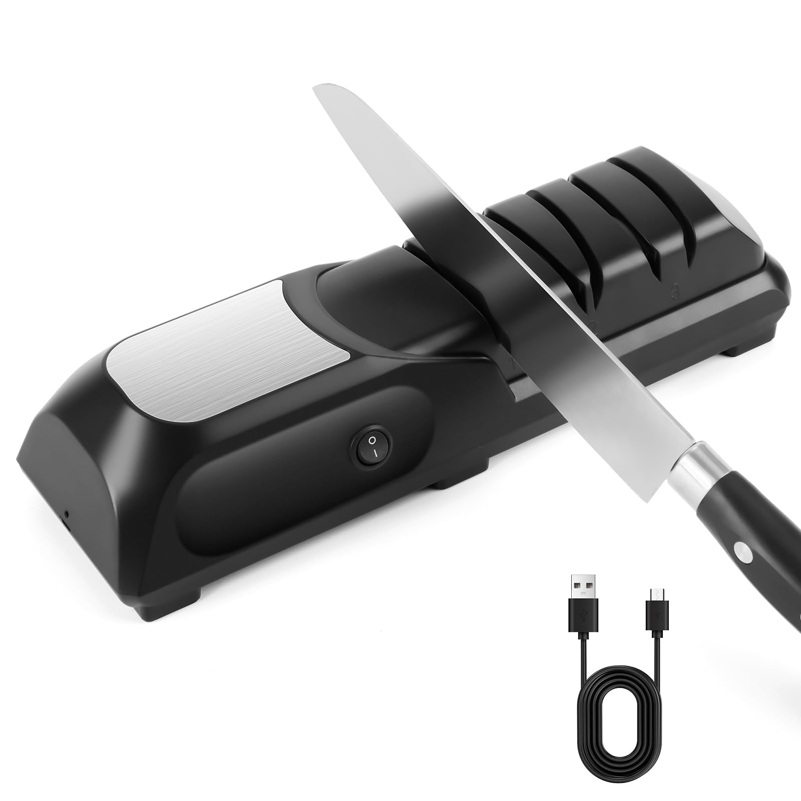 【2025新登場】包丁研ぎ器 USB充電式 電動 三段式 包丁研ぎ シャープナー 片刃・両刃・波刃など ナイフシャープナー ダイヤモンドシャープナー 超高硬度 耐久性 便利 研ぎ器 キッチン 簡単に研