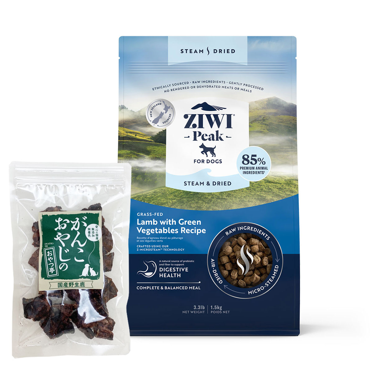 スチーム & ドライ・ドッグフード グラスフェッドラム with グリーンベジタブルレシピ 1.5kg【国産鹿ラング15g付き】 8,993円