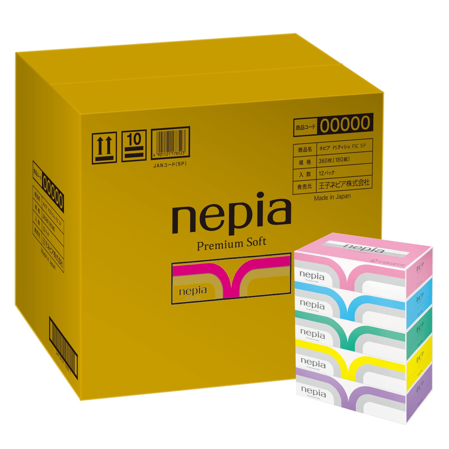 ネピア プレミアムソフト ティシュ 360枚(180組)×60箱(5箱×12パック)【ケース品】