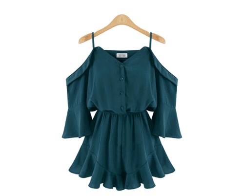 1448. キャミソールサロペット（ピーコックブルー）大きいサイズ　春服　夏服　レディース　オールインワン　オフショルダー　キャミワンピース　フリル　サロペット 通学　女子会　クラブ