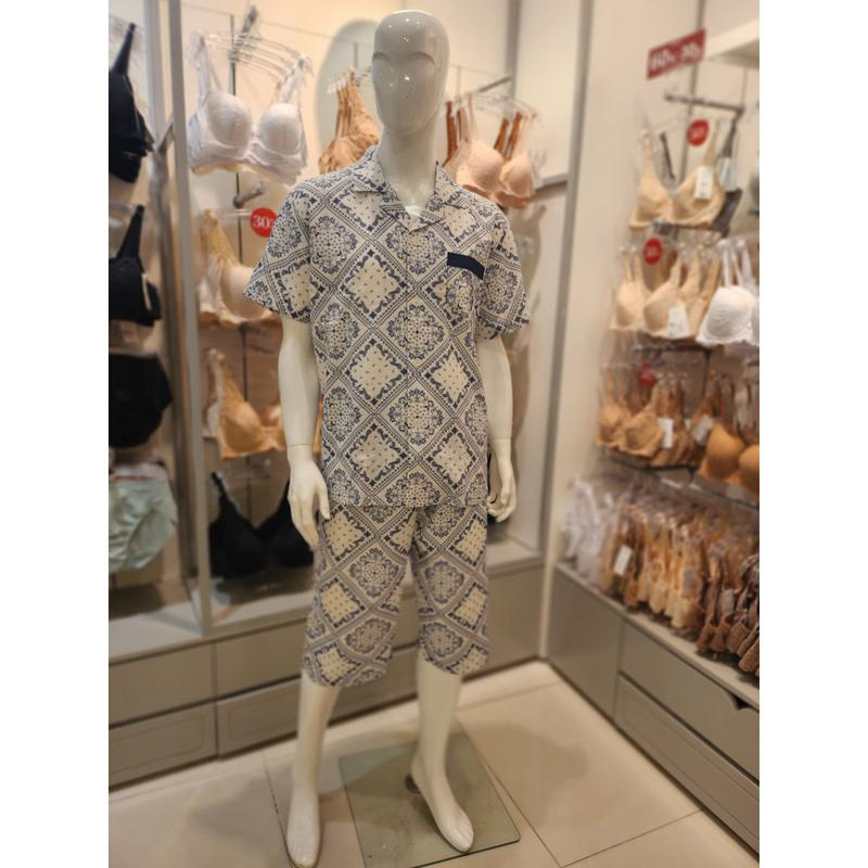 [釜山店] チジミ シアサッカー 男性 パジャマ セット MP6038B NAVY