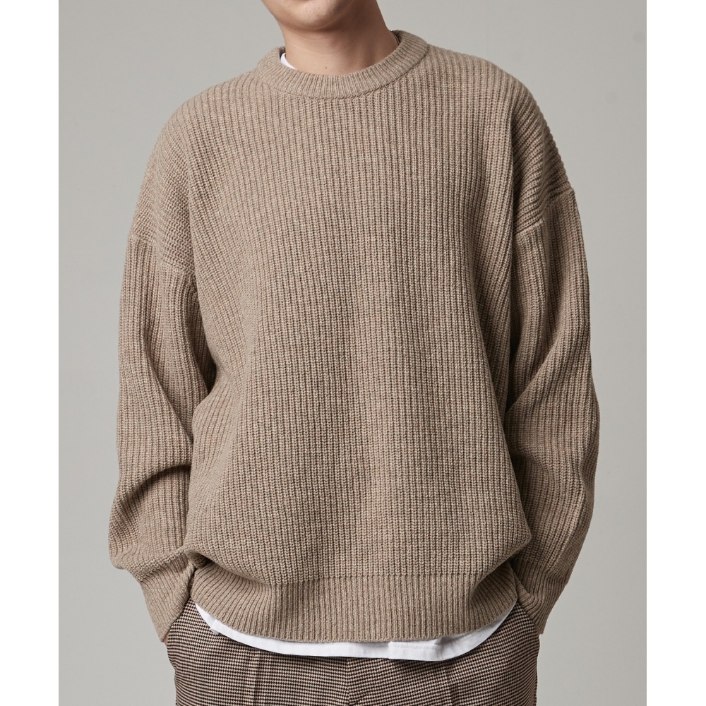 TAKEASY ラムスウールクルーネックオーバーニット（ベージュ）
