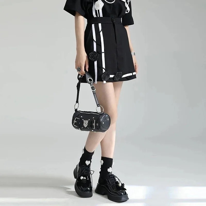 【J.Fashion】 ミニスカート ドッキング 3D花飾り 夏 スカート レディース おしゃれ 上質 関連商品は店で購入可能 メガ割30%までに制限