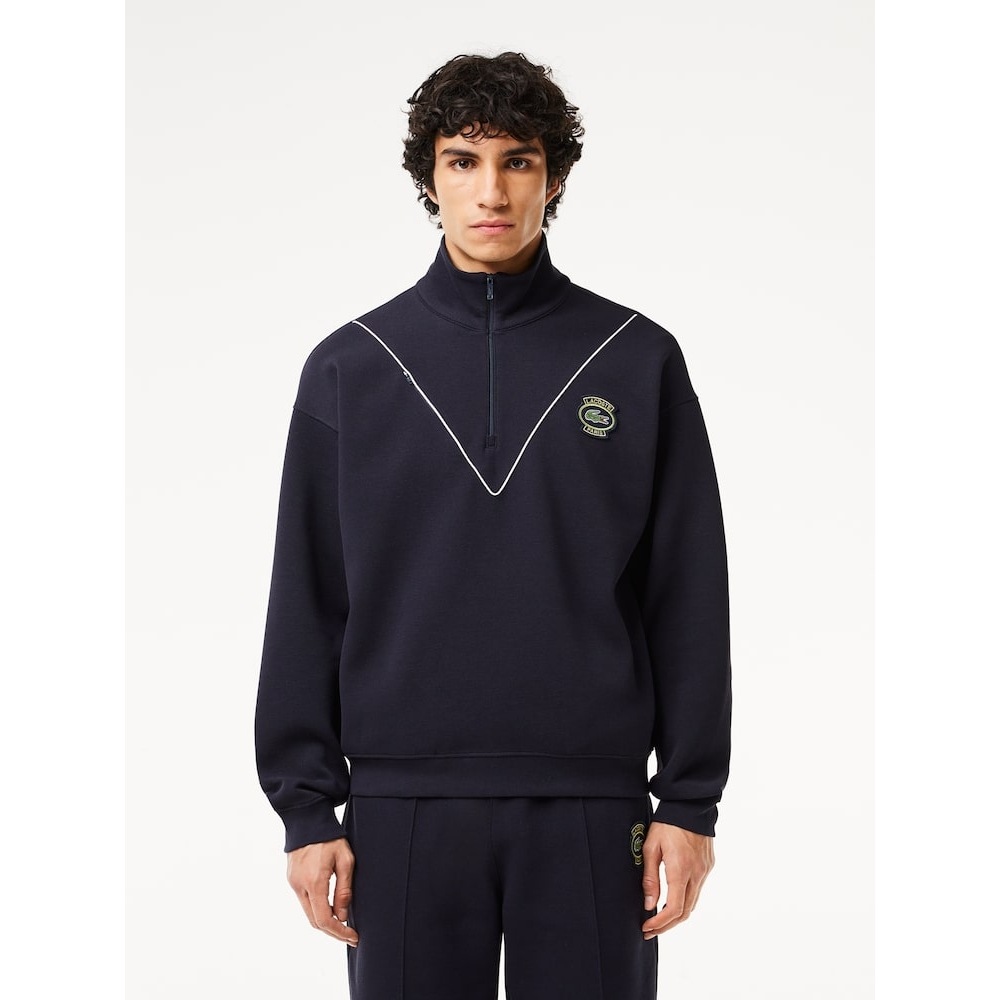 LACOSTE メンズバッジマッチシェブロンパイピングディテールハイネックハーフジップアップ T シャツ SH7386-54G HDE Q2NSH7386-54GHDE