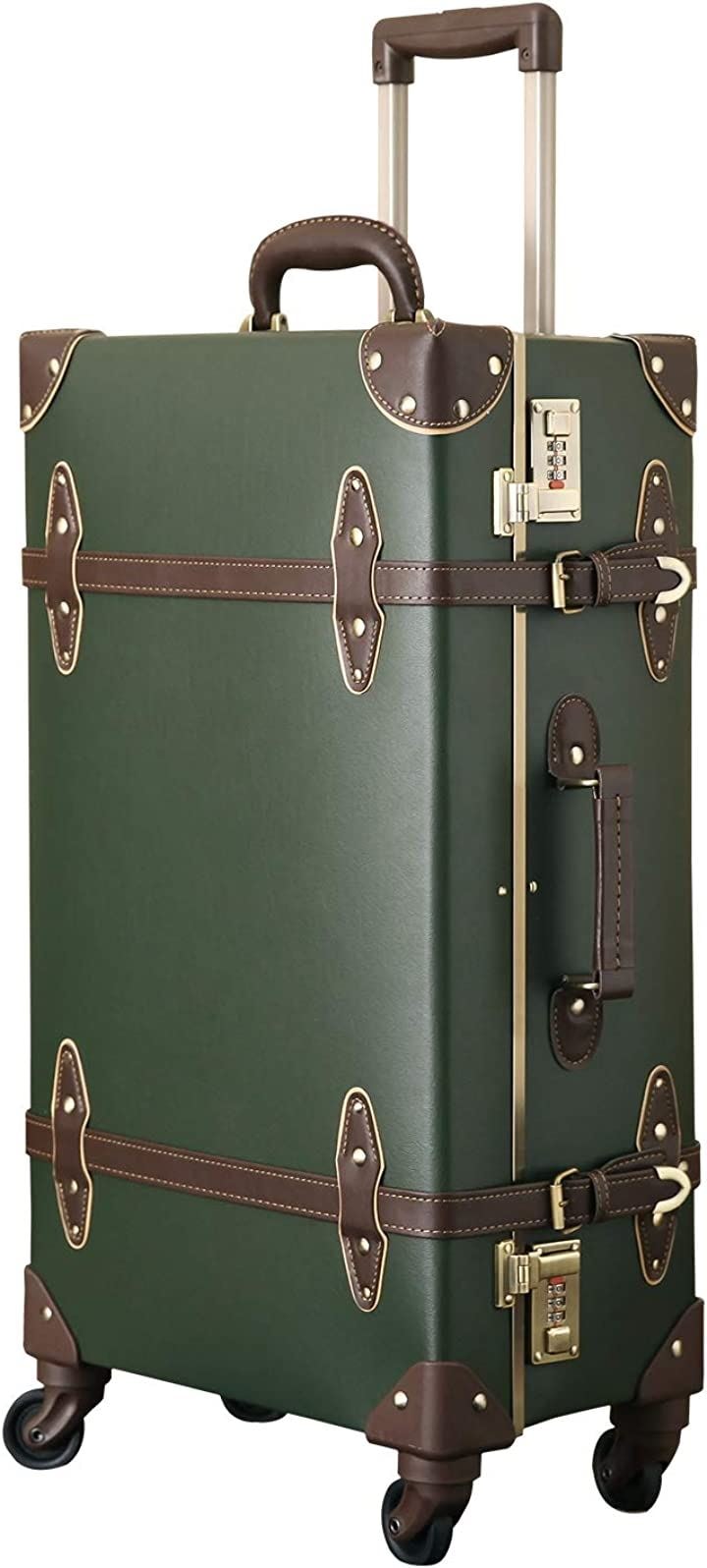 トランクケース キャリーバッグ 革 おしゃれ かわいい 軽量 静音四輪 Lサイズ 24 49L(ダークグリーン, Lサイズ(24)) 15,478円