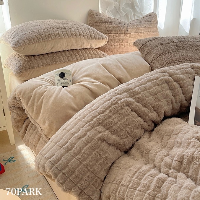 フェイクファー ベルベット調 冬用 布団カバーセット 全2色 ベッドカバー シングル ダブル クイーン ベッドリネン おしゃれ 韓国インテリア 韓国雑貨 韓国っぽ 70PARK