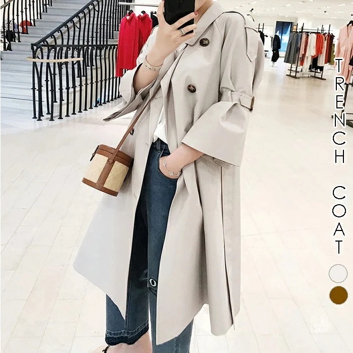 【急速出荷】トレンチコート　キャンディースリーブ　キャンディ袖　ベルスリーブ　スプリングコート　テロンチ　とろみ　ひざ丈　ミドル丈　ジャケット　アウター　ガウン　羽織　上着　レディース　マキシ丈　秋冬