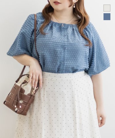 大きいサイズ レディース LL 3L 4L XL XXL XXXL ジャガード袖バルーンブラウス