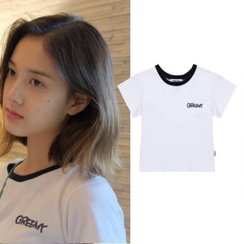 STAYCジェイ着用 GREEMY シグネチャーロゴTシャツホワイトクロップ