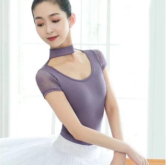 女性ダンスレオタード 大人レースバレエレオタード 体操レオタード ダンス用半袖水着 バレリーナダンス