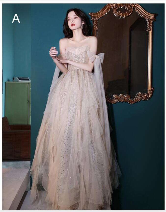二次会ドレス オフショルダー スパンコールドレス キラキラドレス セクシー 可愛い リボン Aライン ロング丈 結婚式ドレス ロングドレス 編み上げ イブニングドレス 演奏会ドレス キレイめ パーティ