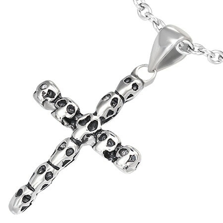 ドクロクロスステンレスペンダントトップ 髑髏 スカル ガイコツ 十字架 ロザリオ 首飾り アクセサリー サージカルステンレス316L ネックレス パーツ 男性 女性 ギフト stt00-00-0534