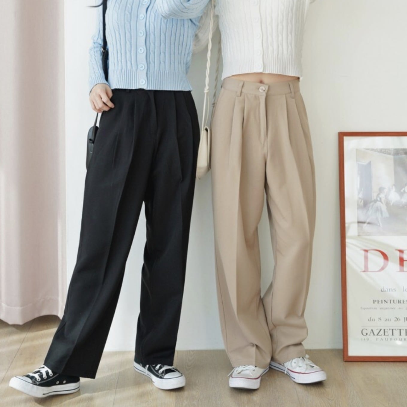 レディース パンツ ボトムス ロングパンツ ワイドパンツ カジュアルパンツ フルレングス タック ファスナー ポケット ツータック コットン かわいい 大人可愛い きれいめ シンプル カジュアル 上品