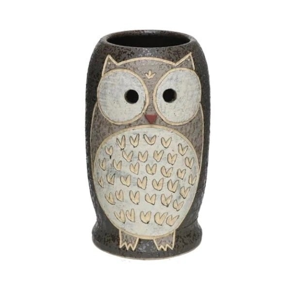 黒化粧ふくろう傘立　（信楽焼き・陶器・傘立て・梅雨・雨・玄関・収納・B046-06）