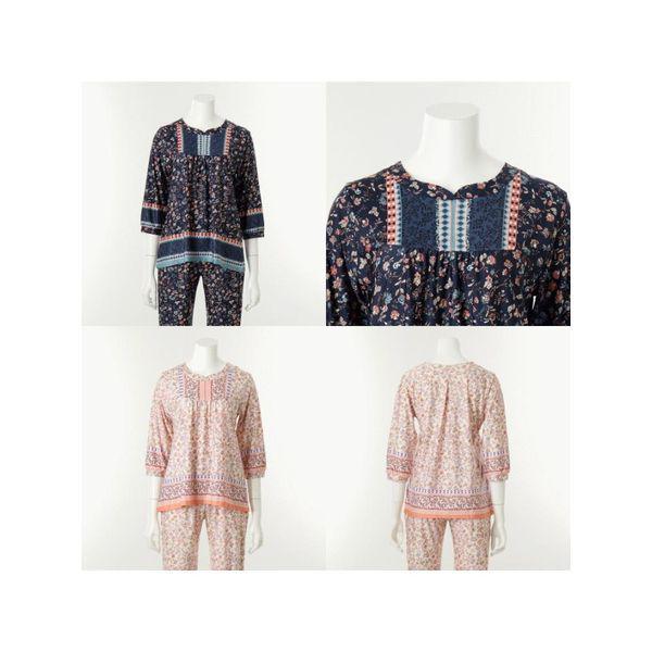 ビーナス正常ポリスパン花柄ボーダー捺染女性トップス女子室内着ホームウェアVEVS117W C_P414282585