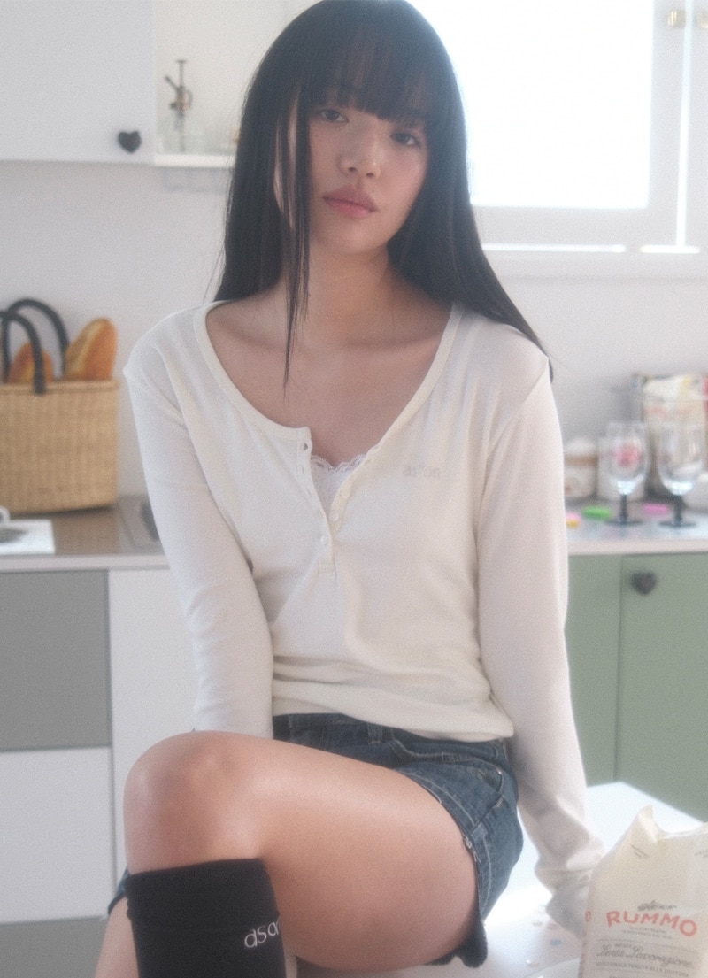 【AS"ON】 LEA BUTTON TEE / LEMON 正規品