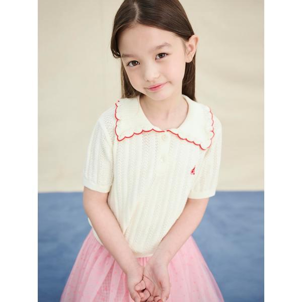 [BEANPOLE KIDS] 女児スカラップカラーポイント半袖ニットセーター アイボリー (BI5551G900)