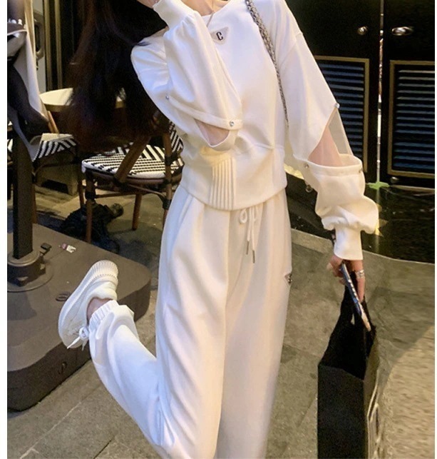 ハイエンドのカスタマイズ-女性用スポーツレジャースーツ春秋ファッションソルトスタイル老け顔おしゃれストリートトレーナーとスウェットパンツの2点セット外国風