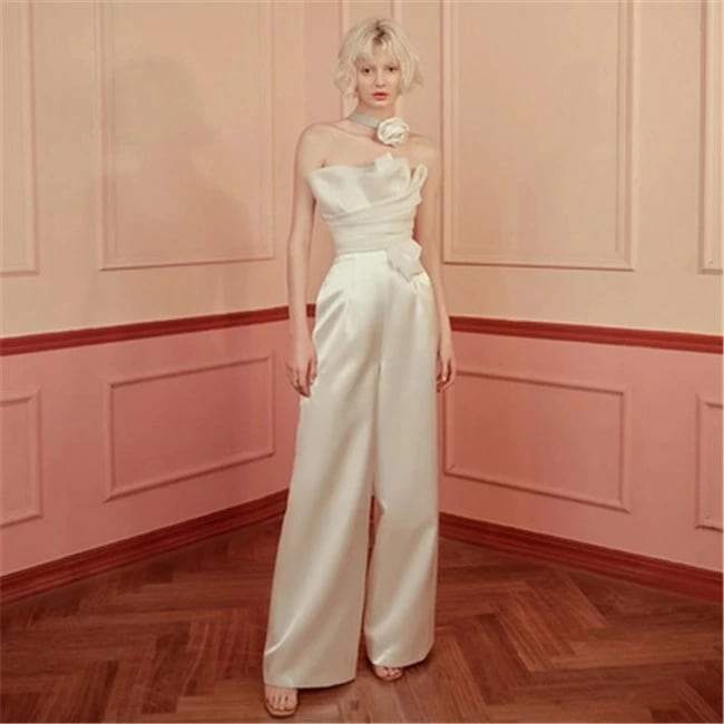 ホワイト ウェディングドレス　Aライン　ズボン　パンツドレス ロングドレス ウェディングドレス レース 素地 ファスナータイプ　xs～l　Wedding Dress　お花嫁　結婚式　旅行撮影演出 14,452円