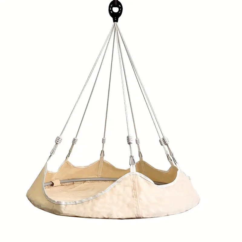 耐久性のあるオックスフォードファブリックデニムハンモックチェア屋内/屋外の丸いスイングベッド高強度のステルフレームキャンプ庭パティオの使用に適した円形の木のテント屋外家具デニムハンモック