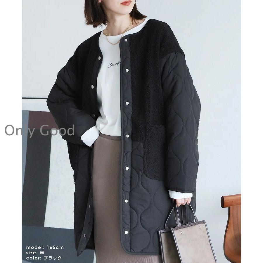キルティングコート 中綿 レディース コート 中綿コート 冬 キルティング 無地 ジャケット 防寒コート カーディガン アウター 秋 ブラック