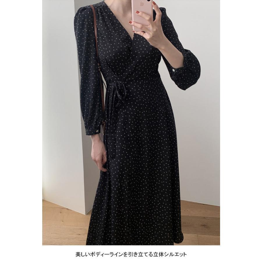 春 夏 チュニック レディース 水玉柄 ロングワンピース レトロ Vネック 長袖ワンピース 春 秋 ドット柄 マキシ丈ワンピース 長袖 おしゃれ 着痩せ
