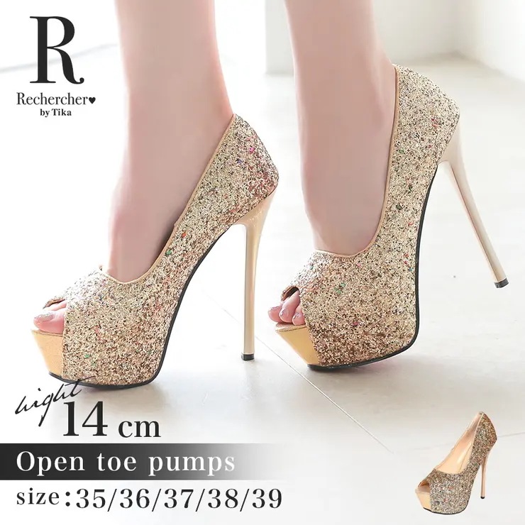 オープントゥラメパンプス オープントゥパンプス ハイヒール 厚底 10cm以上 14cm以上 ピンヒール 22.5cm 23cm 23.5cm 24cm 24.5cm 25cm ゴールド ラメ シンプ