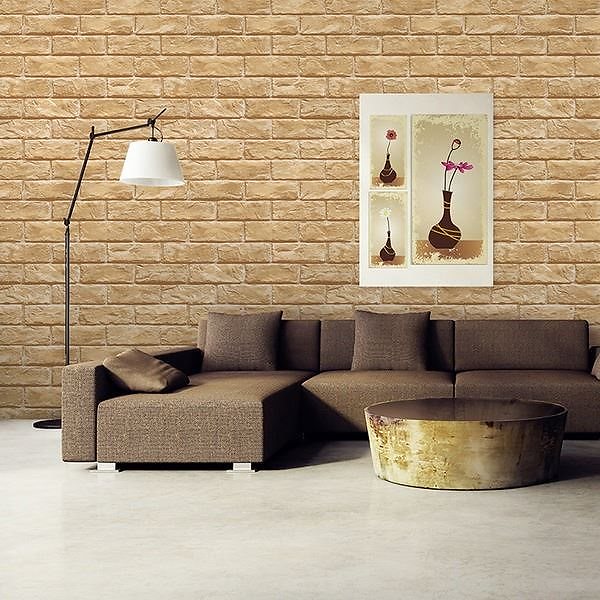 壁紙シール/プレミアムウォールデコシート 30m巻 R-WA102 レンガ ラグジュアリー ライトブラウン系