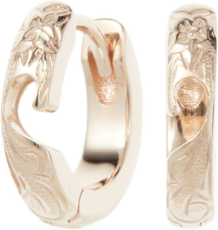 Piena ピエナサージカルステンレス316L ハワイアンジュエリー 合わせるとハート プルメリア スクロール フープピアス レディース(ピンクゴールド)