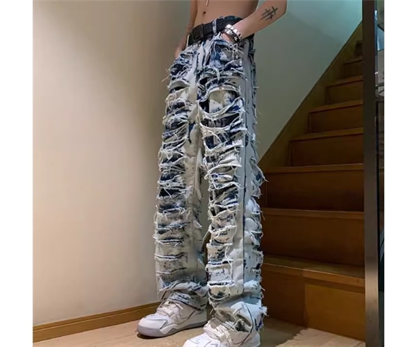 メンズ 男性用 パンツ ボトムス デニム Gパン ジーンズ フルレングス ストリート ヒップホップ ヴィンテージ ダメージ カジュアル おしゃれ かっこいい ラフ 個性的 クール モダン 存在感
