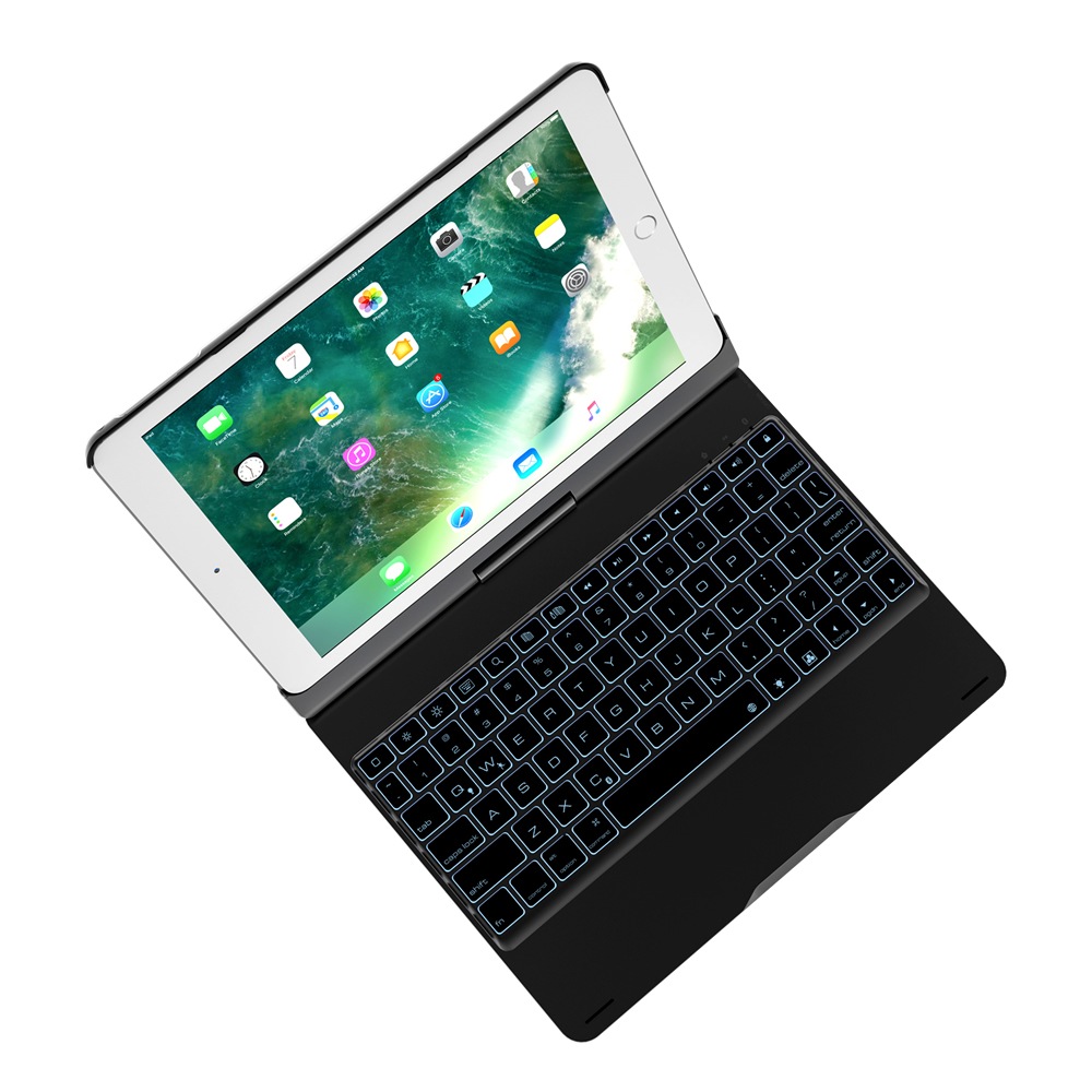 7色LEDバックライト iPadキーボードケース 360度回転機能