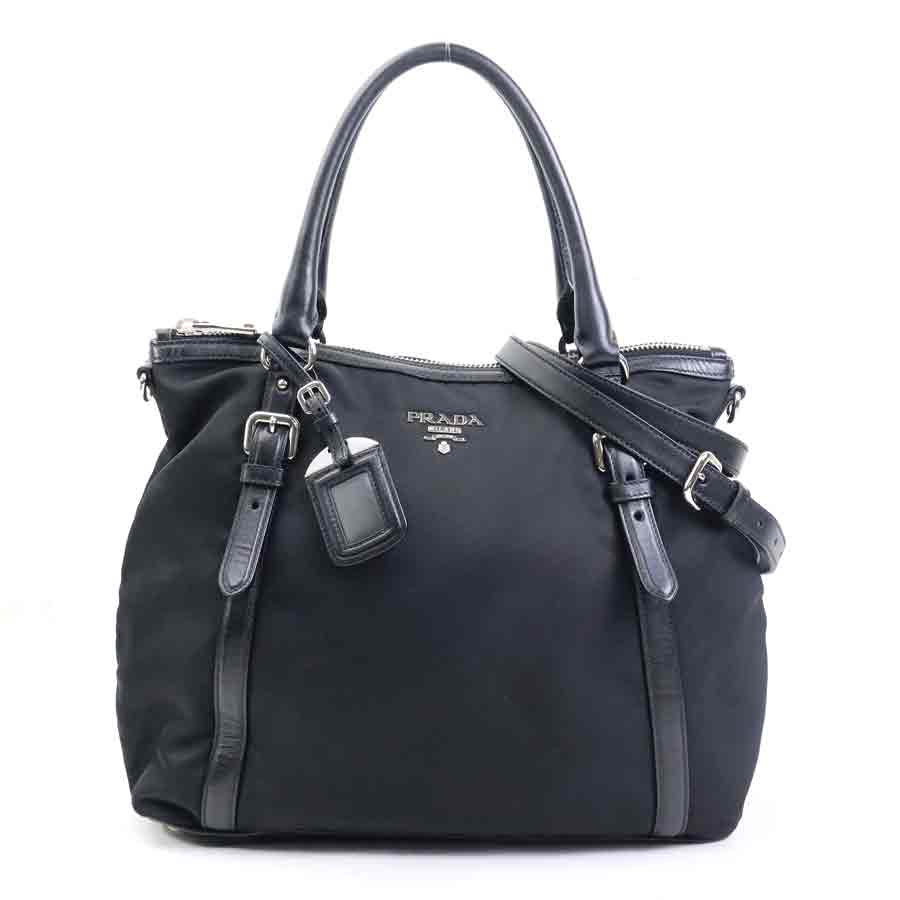 プラダ PRADA ハンドバッグ ショルダーバッグ ナイロン/レザー ブラック シルバー レディース e61271k