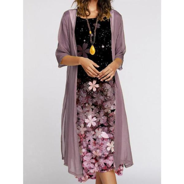 ワンピース 羽織り レディース 夏 オシャレ 40代 50代 2点セット 花柄ワンピ 春秋 丸首