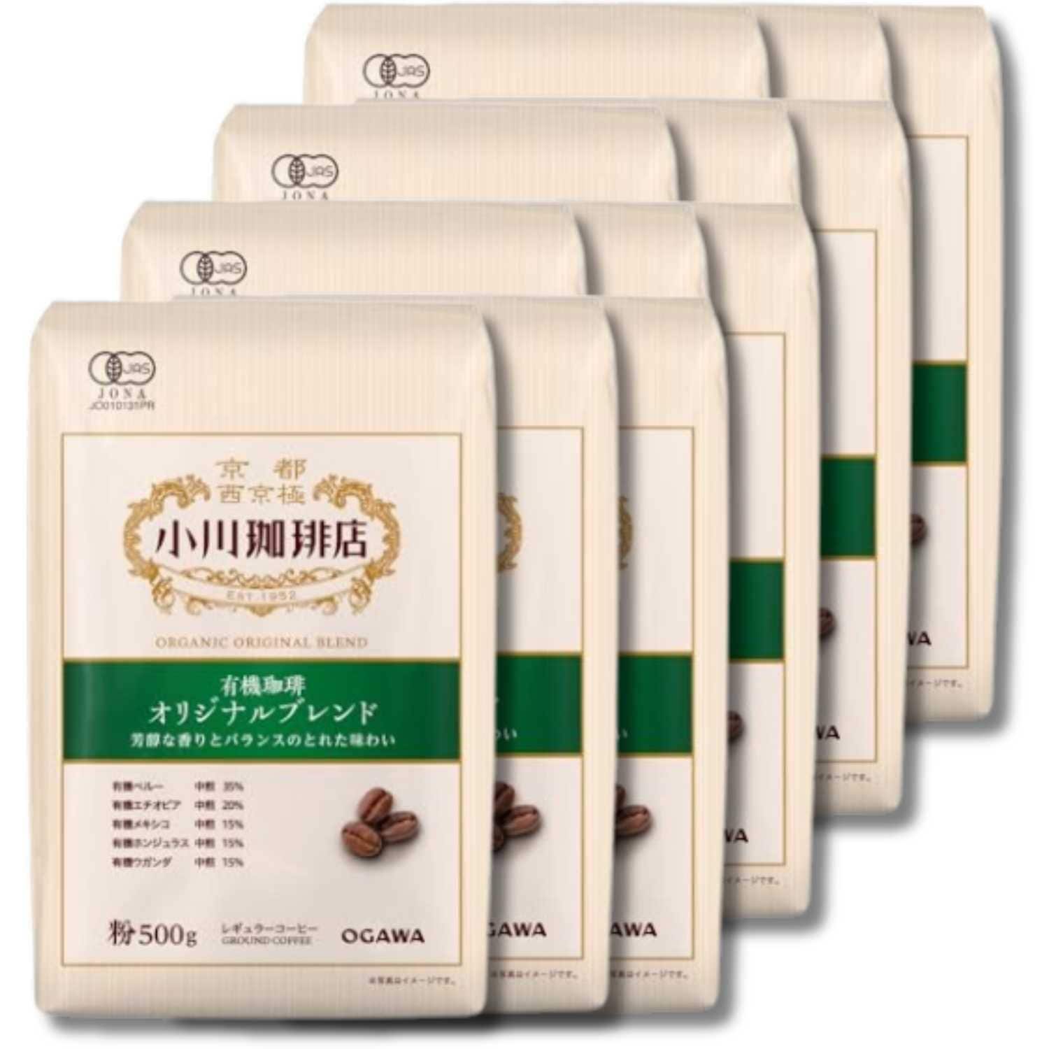 12個セット 小川珈琲店 有機珈琲 オリジナルブレンド 粉 500g