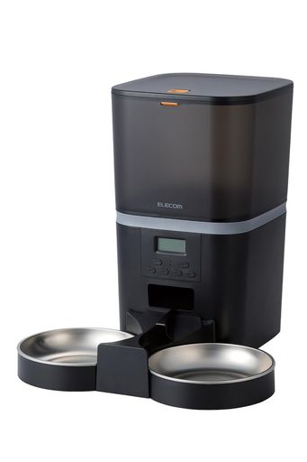 エレコム 自動給餌器 猫 中小型犬用 6L (約3.3KG) タイマー機能付 録音機能付 1日最大6回 蓋ロック機能 2皿 幅320×奥行355×高さ326.5MM ブラック PET-AF02BK