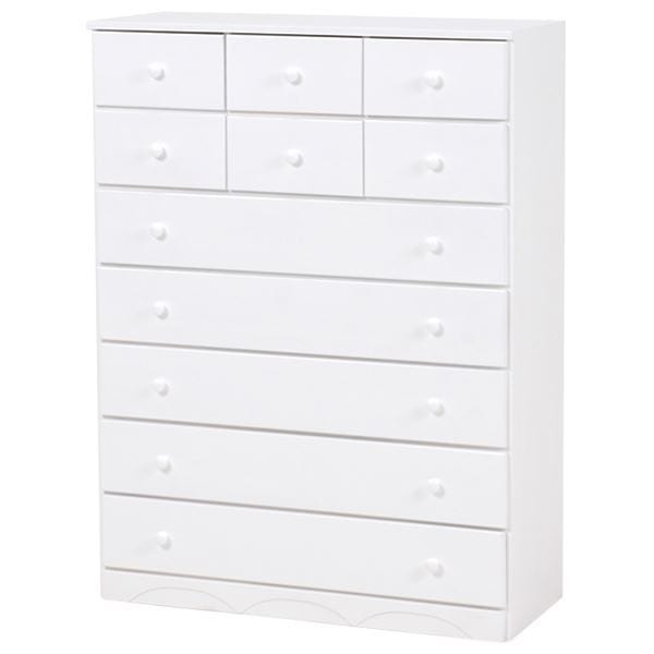 リビングチェスト [7段] 幅87cm 木製/桐材 取っ手付き ホワイト（白） [完成品]