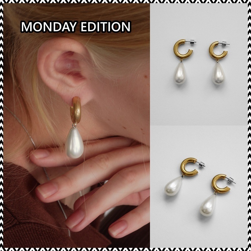 MONDAY EDITION Teardrop Pearl Hoop Earrings