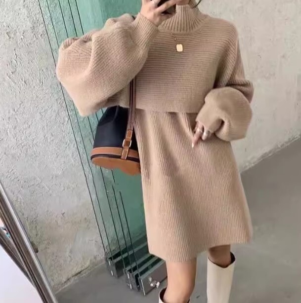 ハーフタートルセーター ワンピース 2点セット ツーピース デート 高級 ニッチ 長袖 タートルネック ニット かわいい 大人可愛い きれいめ シンプル カジュアル 大人 上品 おしゃれ お洒落 5,113円