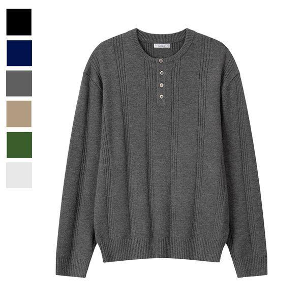 メンズ 秋 コエ ラウンド ヘンリーネック 長袖 ニット AS KNA Q028 チャコール_P405187408