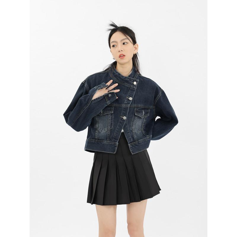 ジャケット デニムジャケット レディース ファッション カジュアル 秋 スタンドカラー レトロ ショート ユニーク 女性用