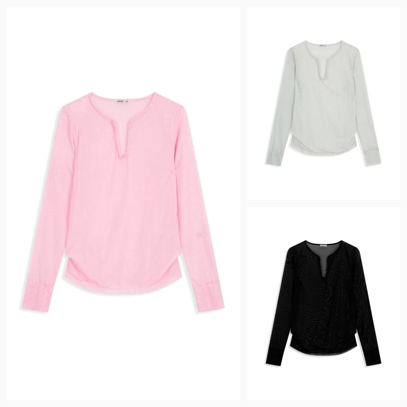 【OPEN Yy】 26SS MESH HOOK HENLEY LONG SLEEVE : 3COLORS