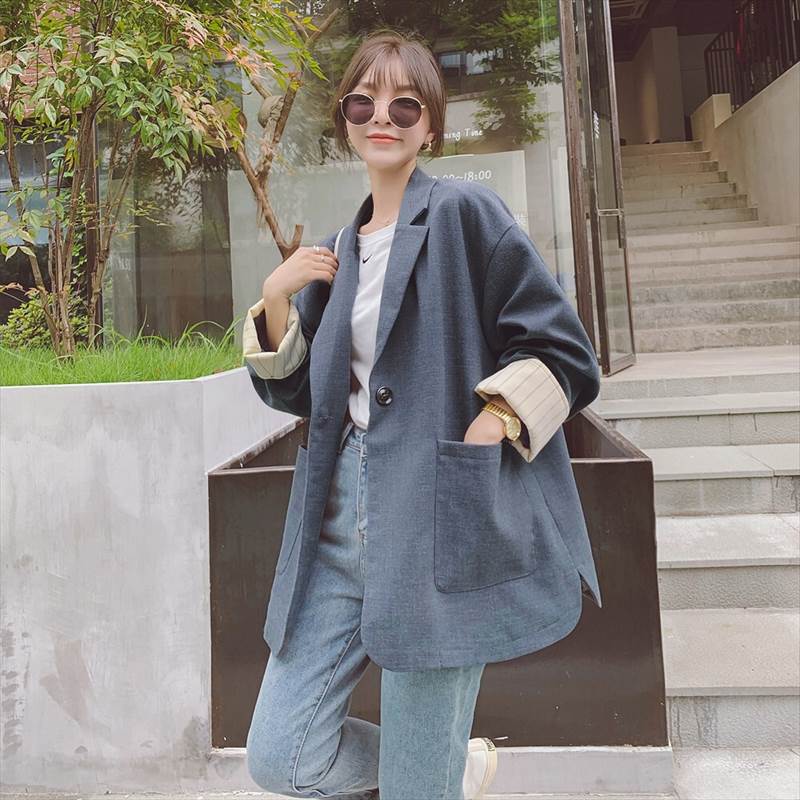 限定モデルアウター ジャケットでレディース ブレザー 春 秋 グレー 灰色 襟付き 長袖 ボタン シングルブレスト ポケット S M L カジュアル シンプル 大人カジュアル お洒落 大人女子 こなれ