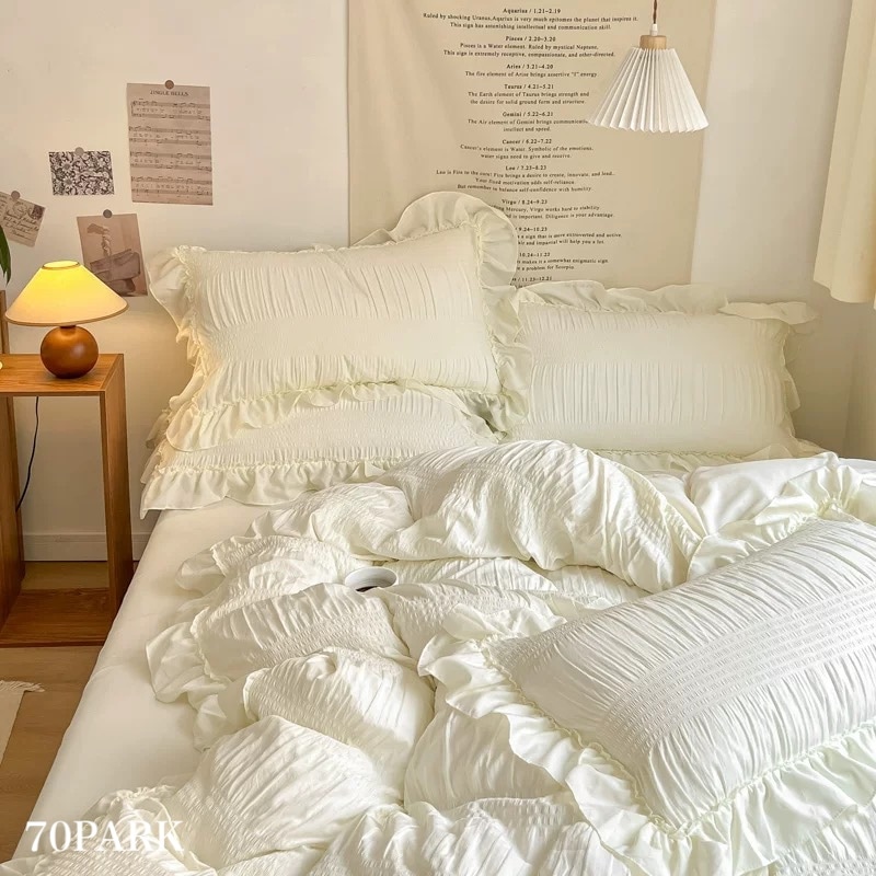 ギャザー フリル 布団カバーセット 全2種 ベッドカバー シングル ダブル 可愛い ベッドシーツ セット ベッドリネン おしゃれ 韓国 韓国インテリア 韓国雑貨 韓国っぽ インテリア雑貨