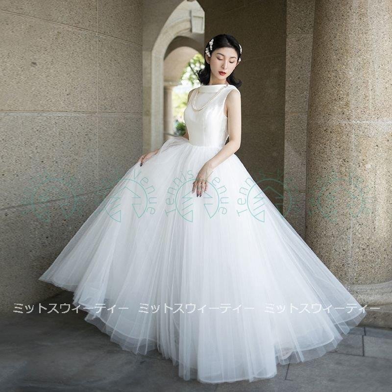 最新作の ウエディングドレス 袖なし 白 結婚式 aライン プリンセス 二次会 ロングドレス 花嫁 ブライダル ドレス
